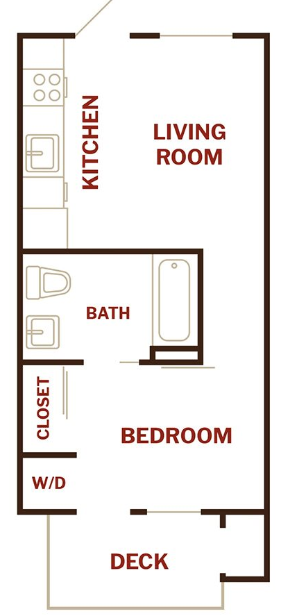 Floor plan for 1 bed, 1 bath, 345 sqft